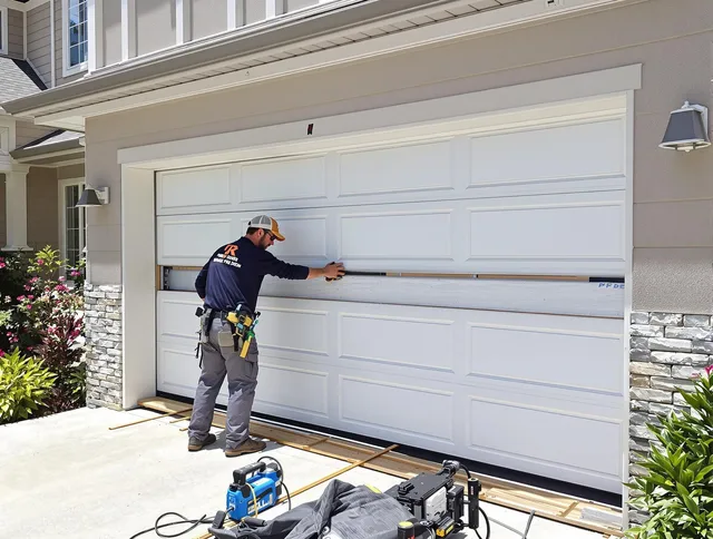 Kendall Garage Door Repair team performing complete garage door replacement at Kendall residence